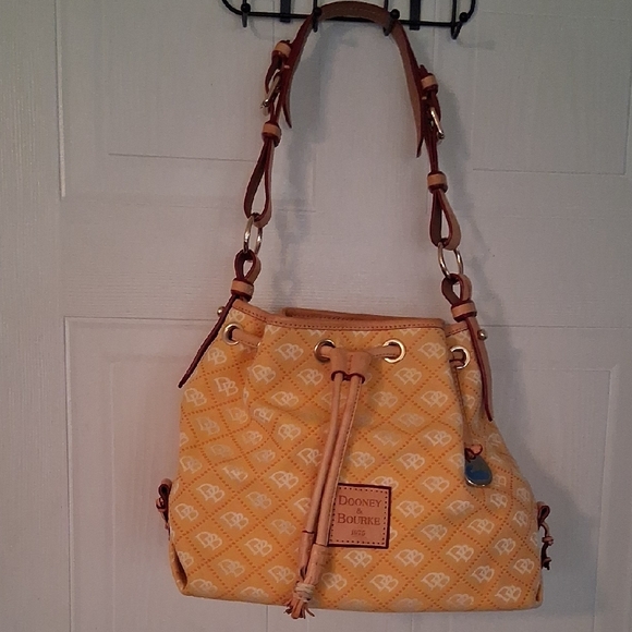 Dooney & Bourke Yellow Coated Cotton Drawstring Shoulder Bag - Picture 6 of 8